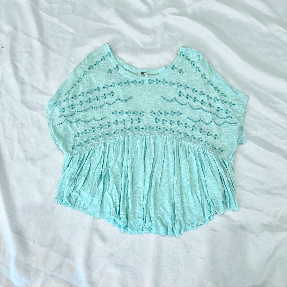 Free People Teal Eyelet Babydoll Top